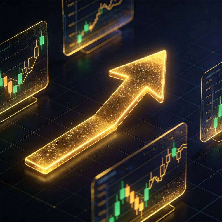 Glowing candlestick chart with rising arrow, symbolizing 1000x futures trading