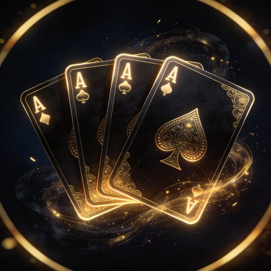 Card-style game with gold-trimmed playing cards