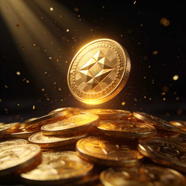 Glowing golden RLB ecosystem token